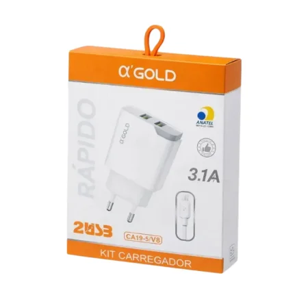 Fonte carregador 2USB 3.1A V8 AGOLD CA19-5