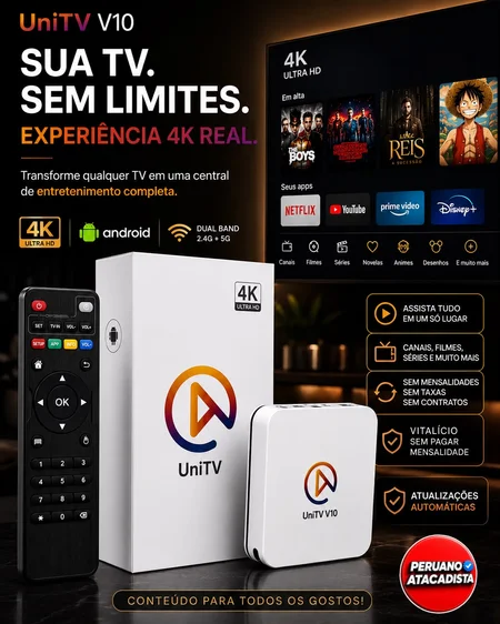 UNI TV Conversor V10 4K Full HD Muitos canal vitalicio