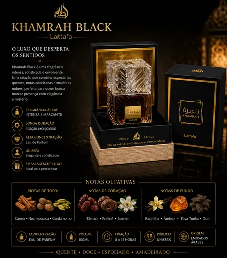 Perfume Árabe Lataffa KHAMRAH Black 100ML