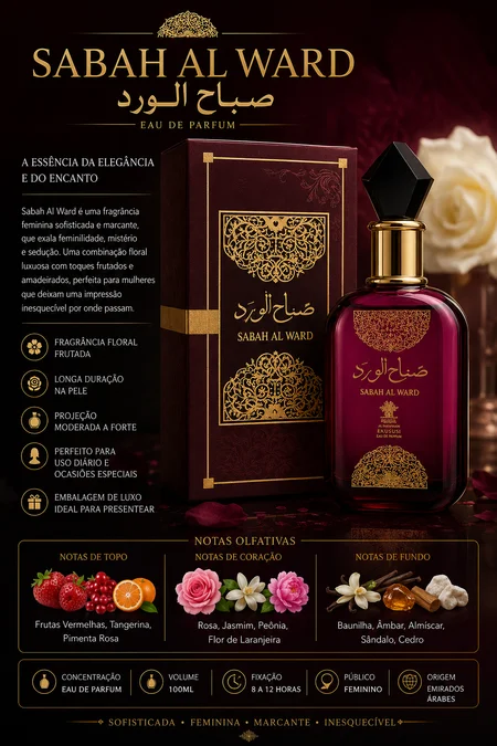 Perfume Árabe Feminino Al Wataniah Sabah Al Ward 100mL