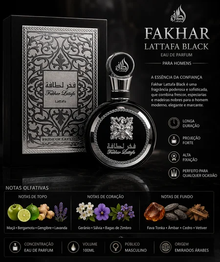 Perfume Árabe Fakhar Lataffa Black Men EDP 100ML