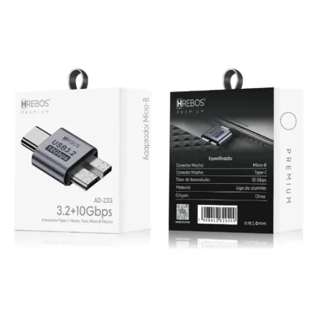 Adaptador Tipo C macho para Micro-B macho 3.2+10Gbps HREBOS AD-233