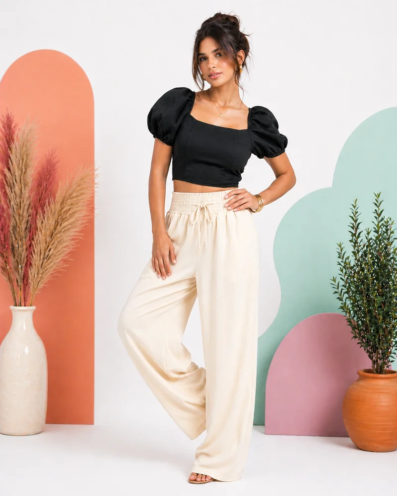 Calça pantalona forrada ref 809 nude — vista 3