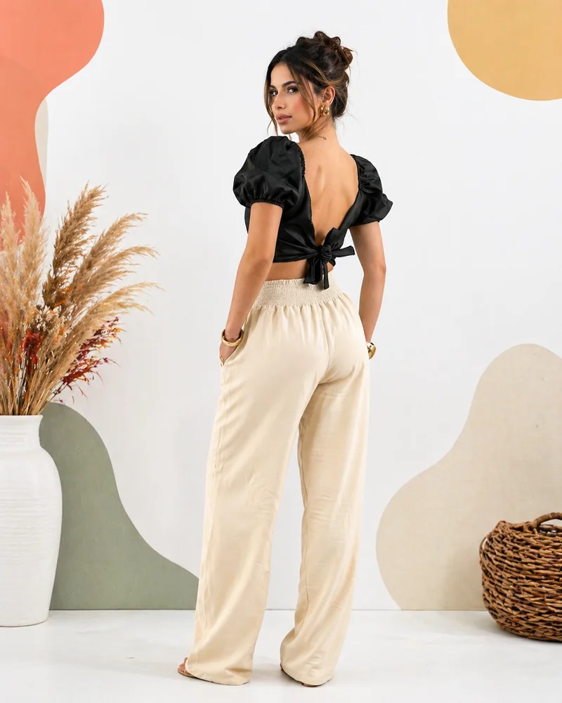 Calça pantalona forrada ref 809 nude — vista 2