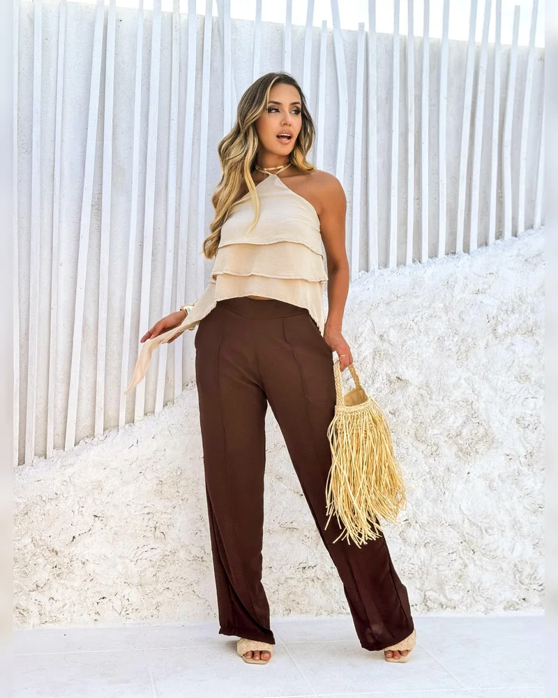 Calça pantalona duna ref 803 marrom — vista 3