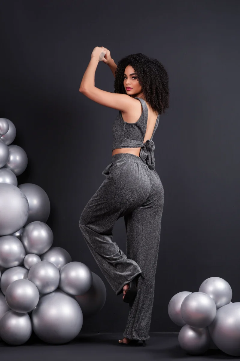 Calça Pantalona Ref 801 Lurex preto — vista 3