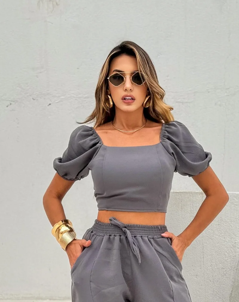 Cropped alfaiataria Ref 912 chumbo — vista 3