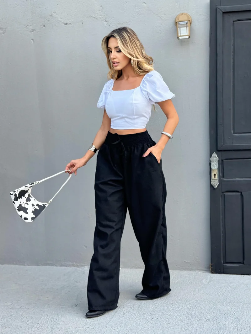Calça pantalona linho ref 809 preto — vista 3