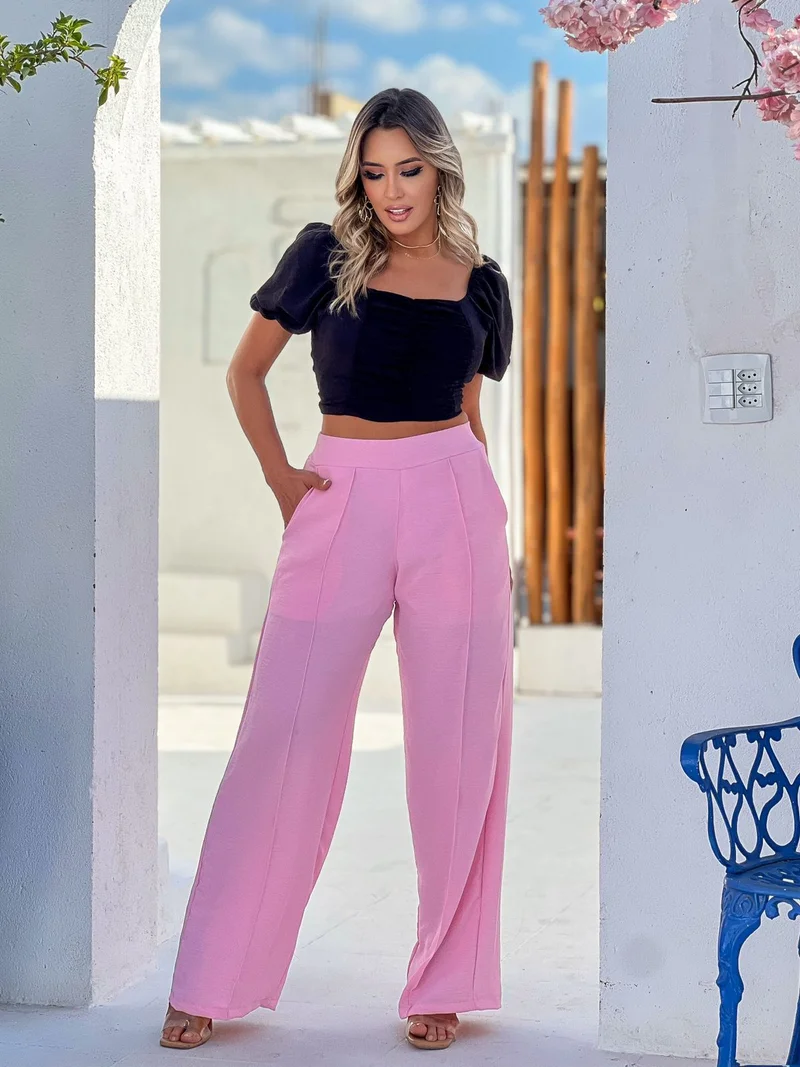 Calça pantalona duna ref 803 rosa bebe — vista 3