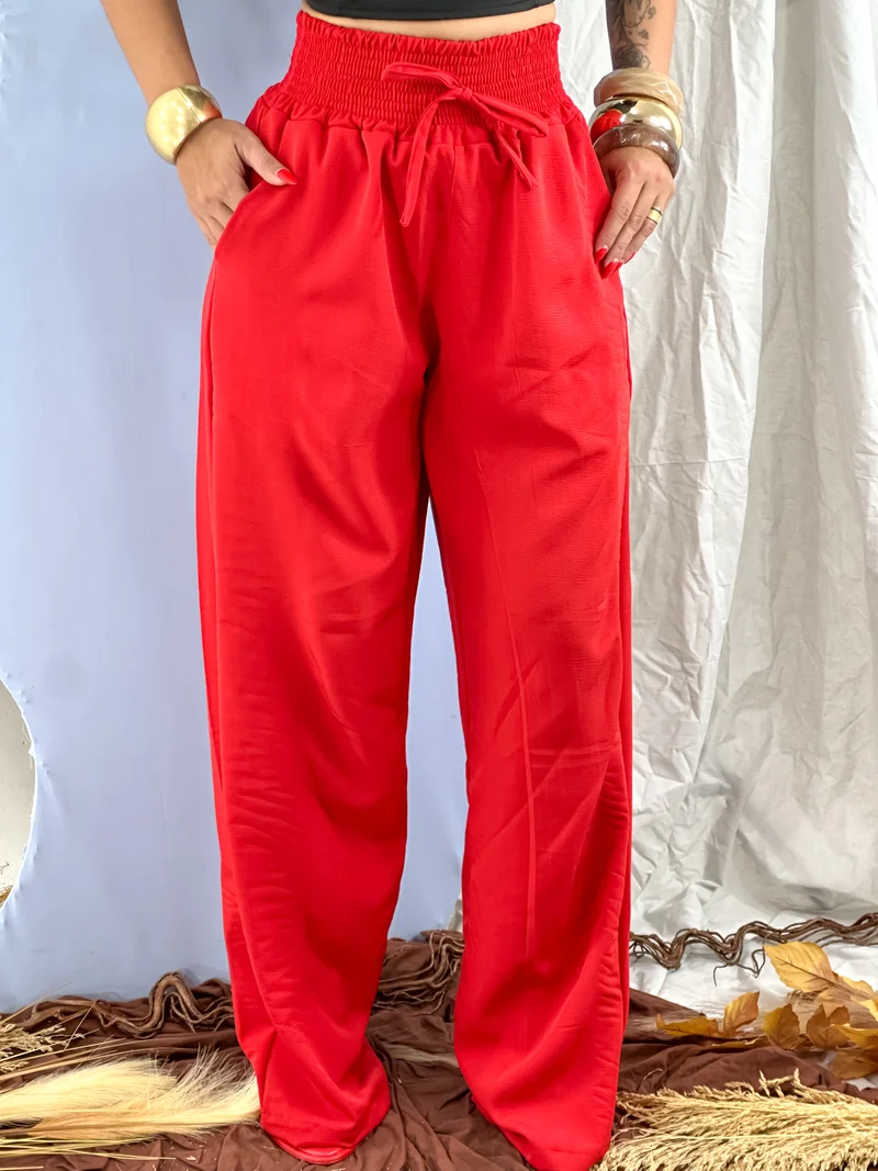 Calça pantalona forrada ref 809 vermelho — vista 4