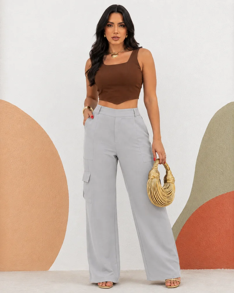 Calça pantalona cargo ref 806 cinza — vista 3