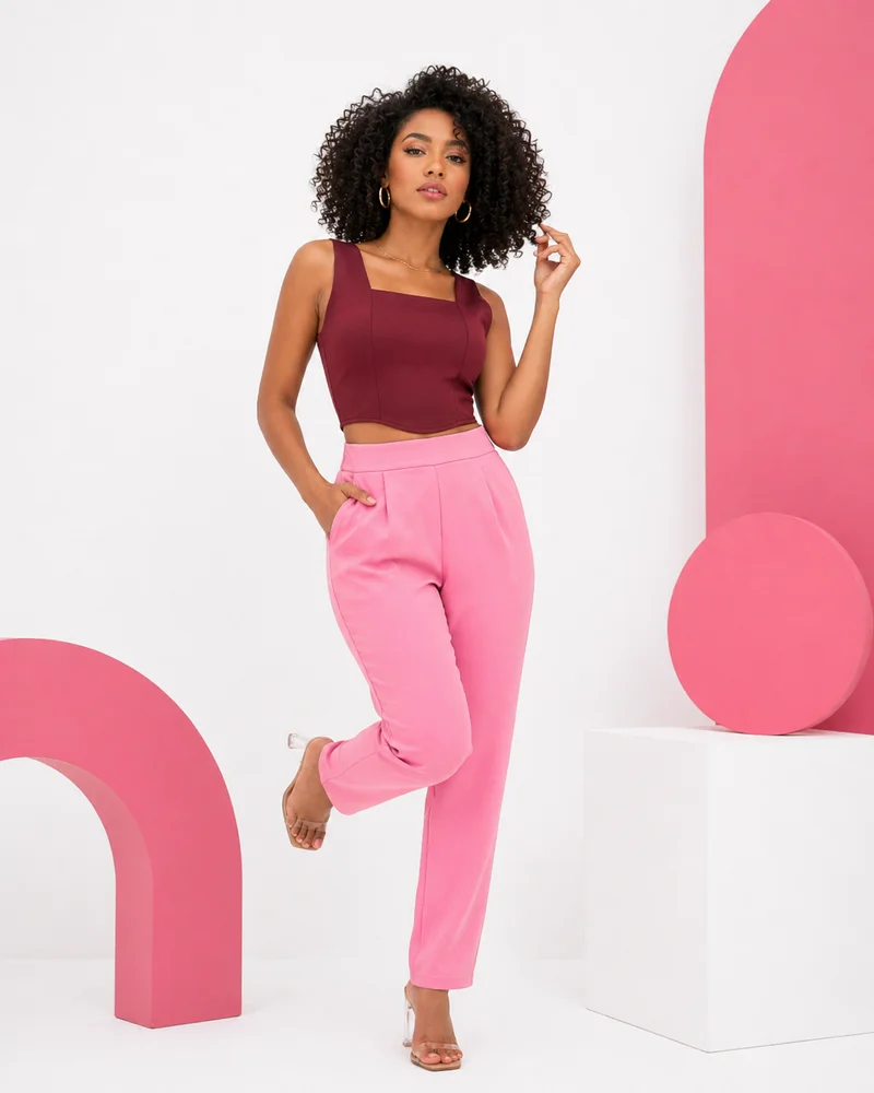 Calça social ref 703 rosa bebe — vista 2