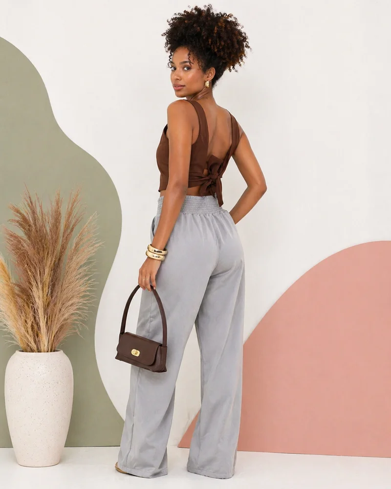 Calça pantalona forrada ref 809 cinza — vista 2