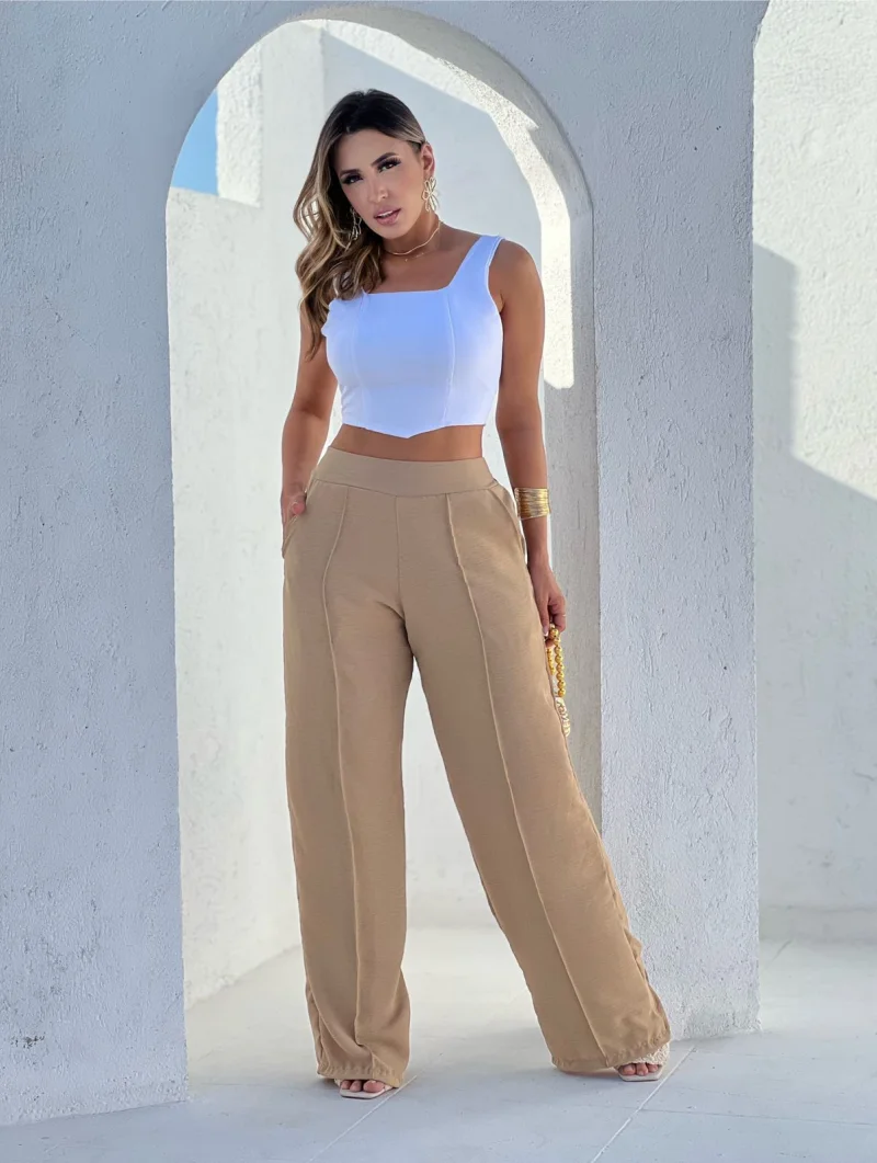 Calça pantalona duna ref 803 bege — vista 3