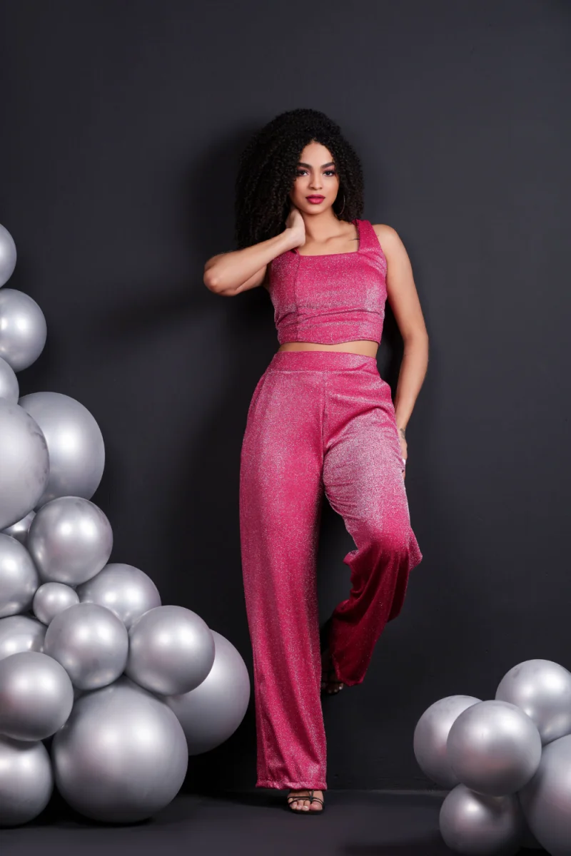 Calça Pantalona Ref 801 Lurex pink