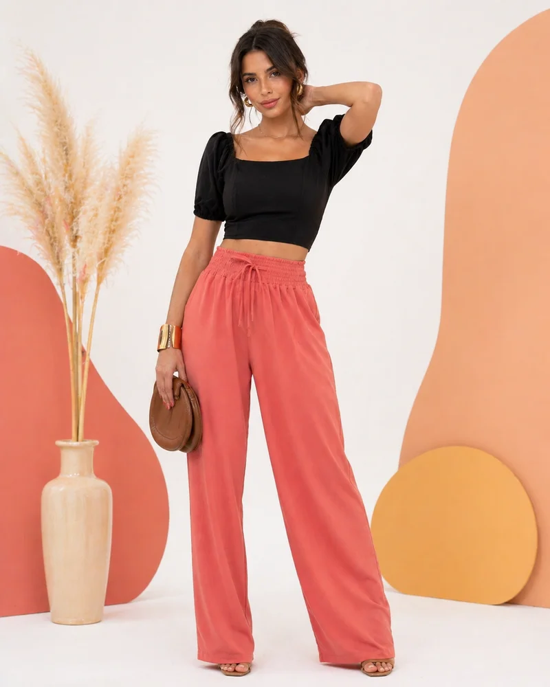 Calça pantalona forrada ref 809