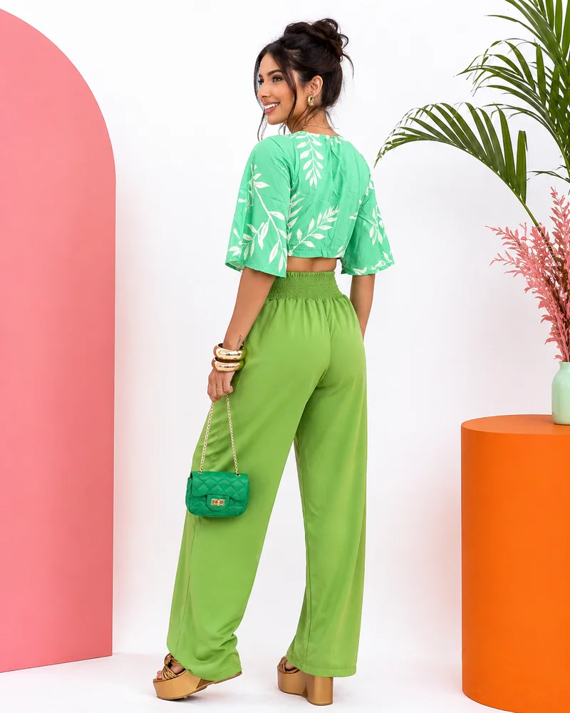 Calça pantalona forrada ref 809 verde — vista 2