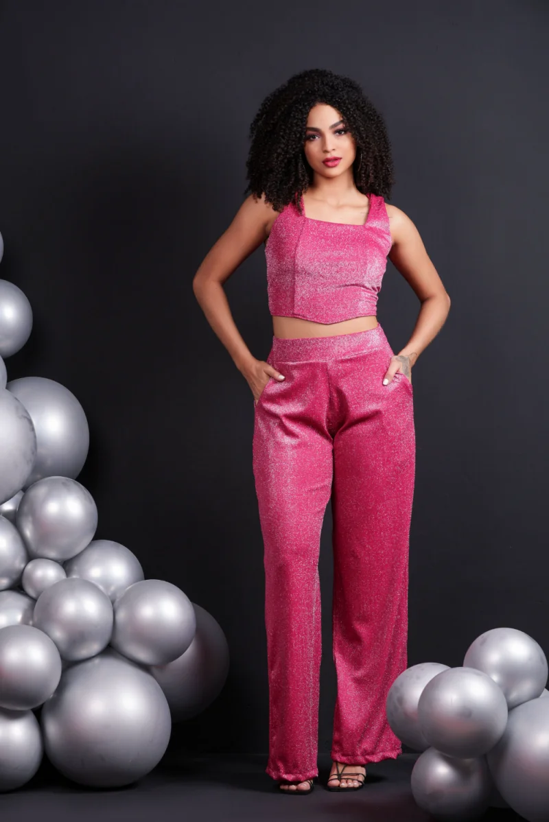 Calça Pantalona Ref 801 Lurex pink — vista 3