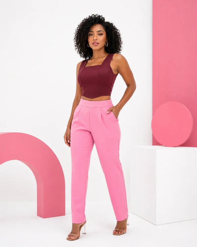Calça social ref 703 rosa bebe — vista 3