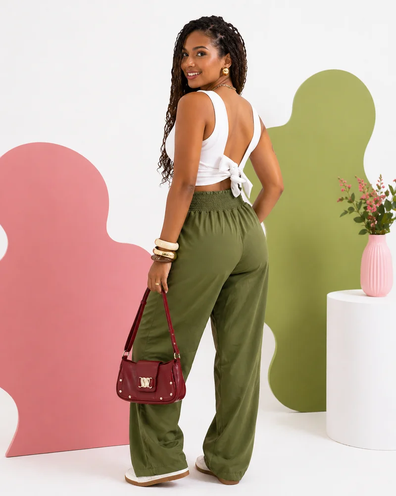 Calça pantalona forrada ref 809 verde militar — vista 2