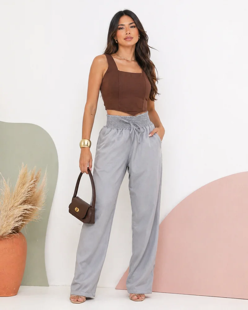 Calça pantalona forrada ref 809 cinza