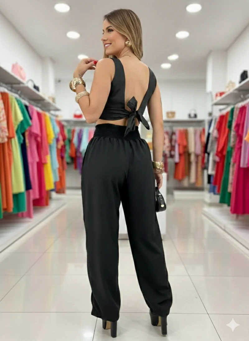 Calça pantalona forrada ref 809 preto — vista 2