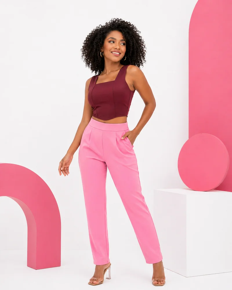 Calça social ref 703 rosa bebe