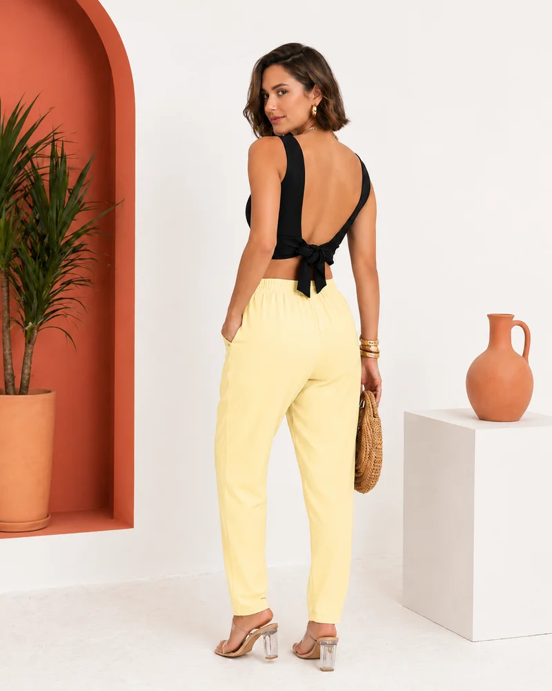 Calça social ref 703 amarelo — vista 2