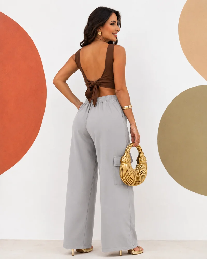Calça pantalona cargo ref 806 cinza — vista 2