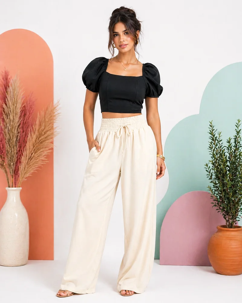 Calça pantalona forrada ref 809 nude