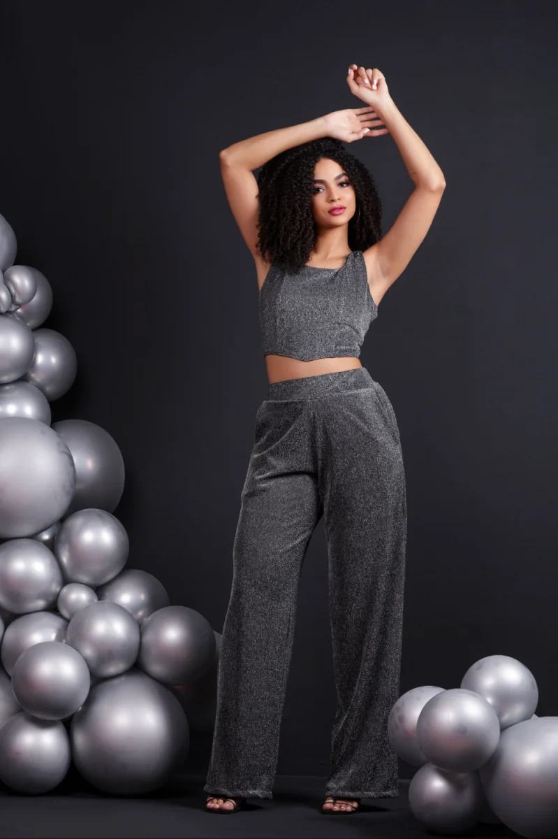 Calça Pantalona Ref 801 Lurex preto — vista 2