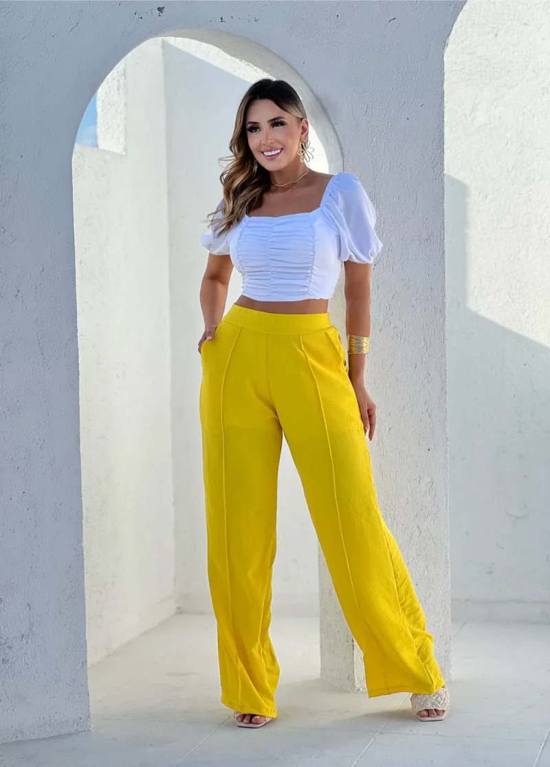 Calça pantalona duna ref 803 amarelo