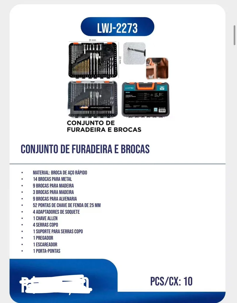 CONJUNTO DE FURADEIRA E BROCAS - LWJ-2273