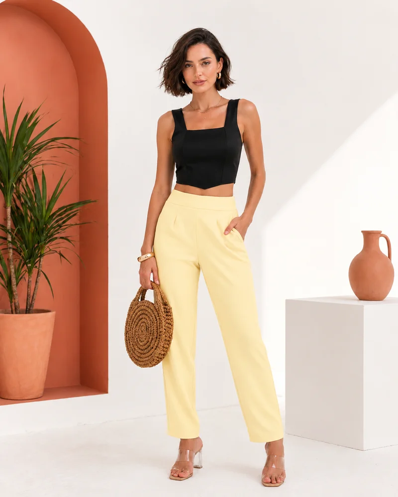 Calça social ref 703 amarelo — vista 3