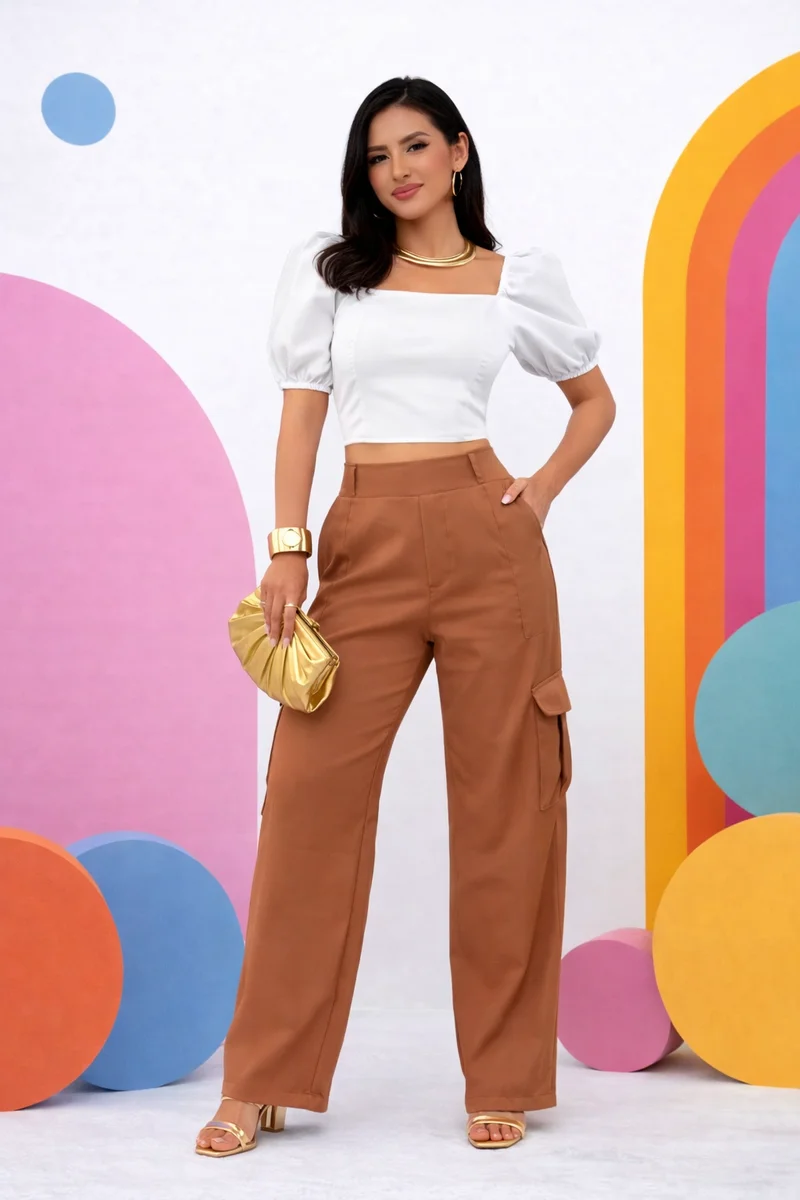 Calça pantalona cargo ref 806