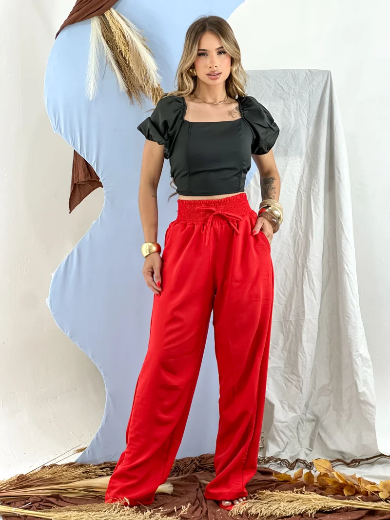 Calça pantalona forrada ref 809 vermelho