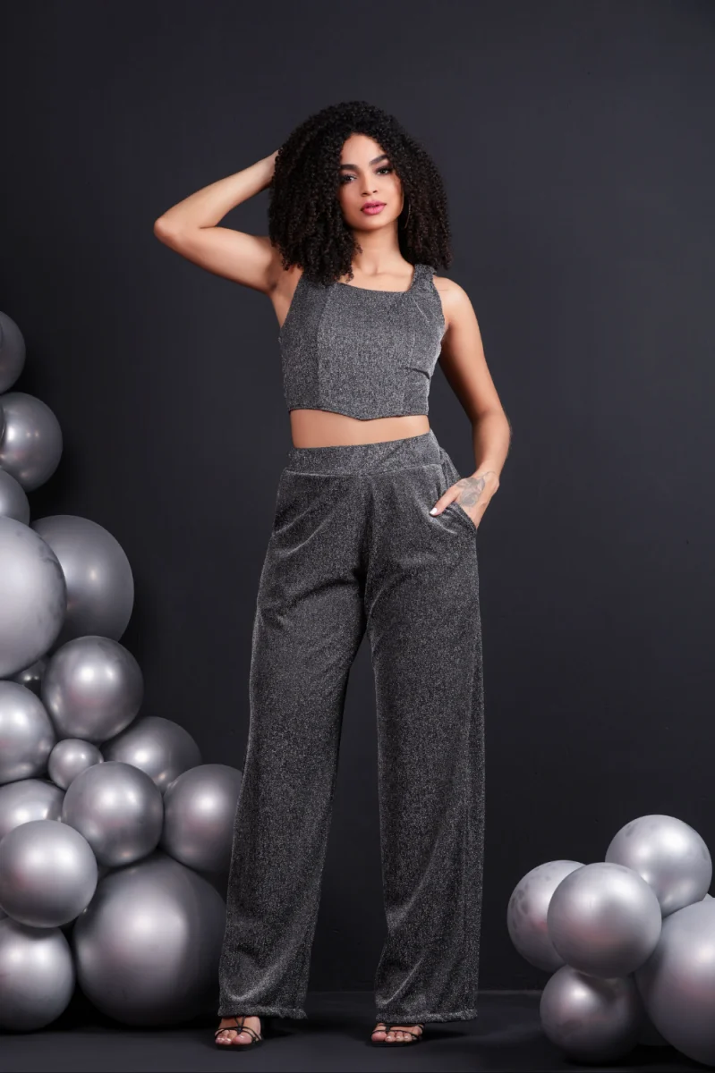 Calça Pantalona Ref 801 Lurex preto