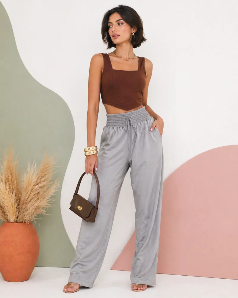 Calça pantalona forrada ref 809 cinza — vista 3