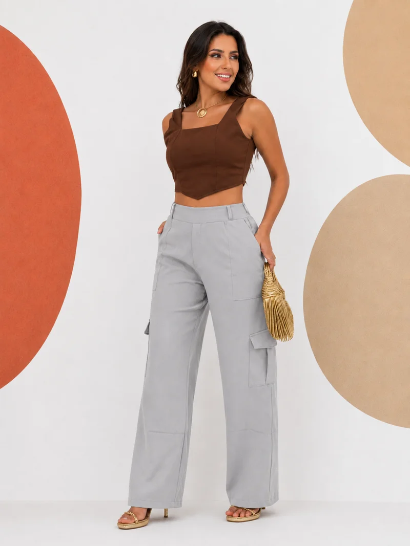 Calça pantalona cargo ref 806 cinza