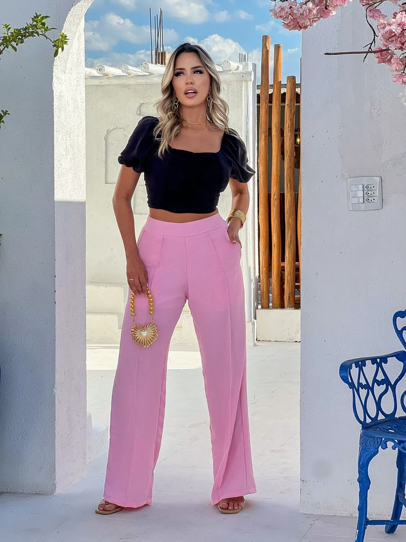 Calça pantalona duna ref 803 rosa bebe