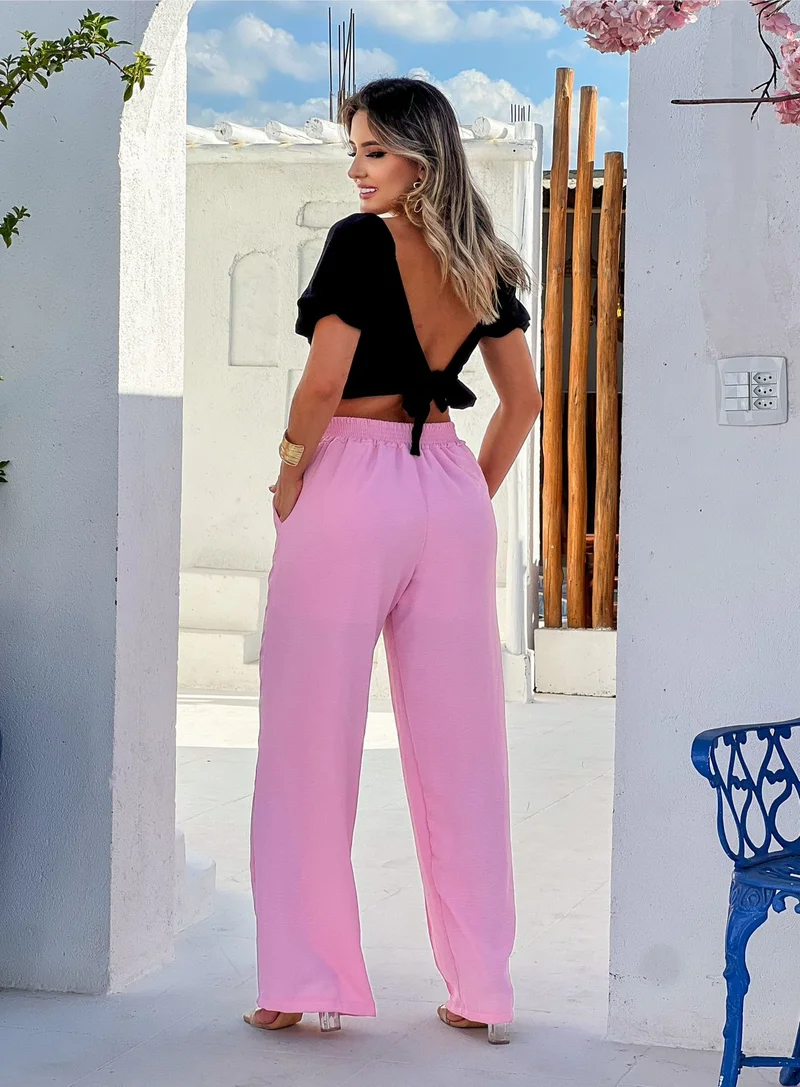 Calça pantalona duna ref 803 rosa bebe — vista 2