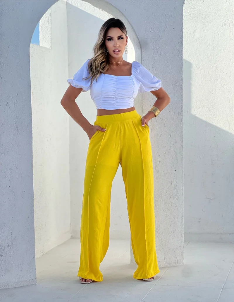 Calça pantalona duna ref 803 amarelo — vista 3