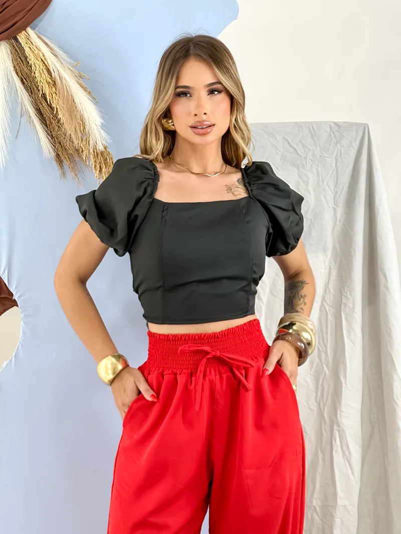 Calça pantalona forrada ref 809 vermelho — vista 3