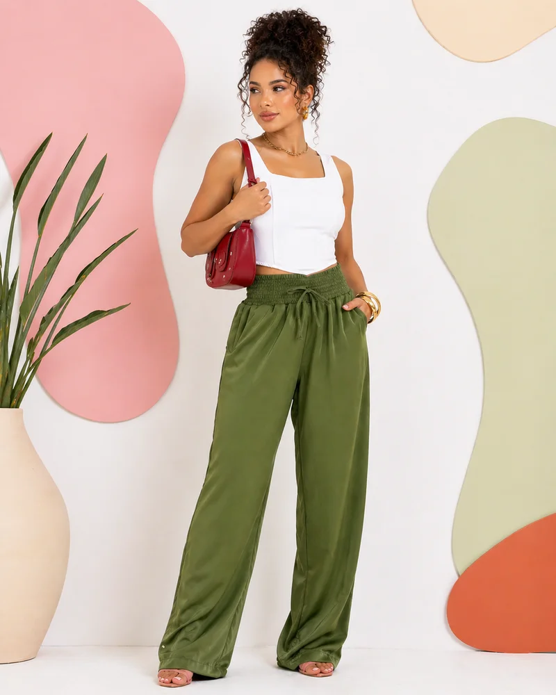 Calça pantalona forrada ref 809 verde militar